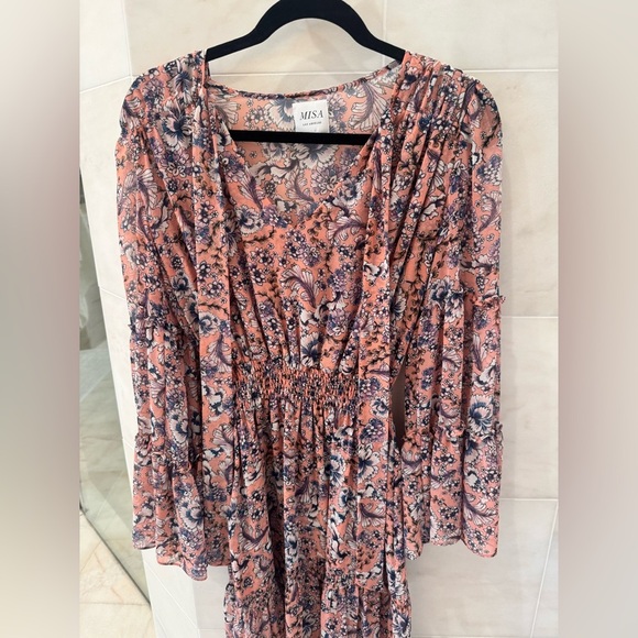 MISA Floral Dress with Bell Sleeves and Ruffles size XS - Picture 3 of 8